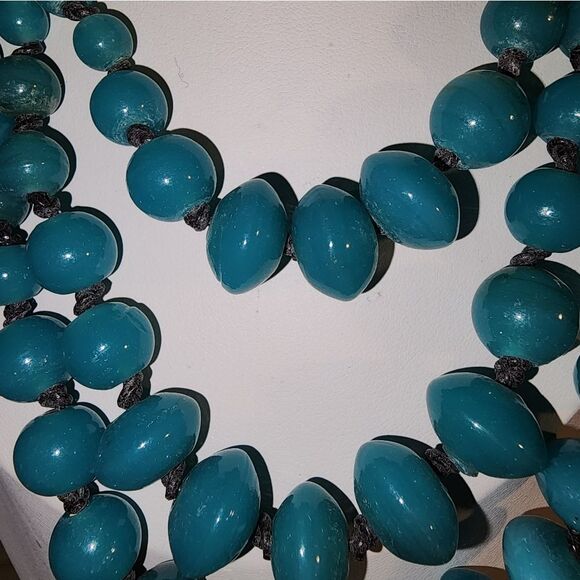 Artisan Semi-Precious Blue Bead Knotted Necklace 16" + 3" Extender - Picture 3 of 7
